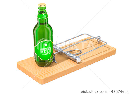 Alcohol Trap concept. Beer bottle in the mousetrap Alcohol Trap concept. Beer bottle in the mousetrap 42674634