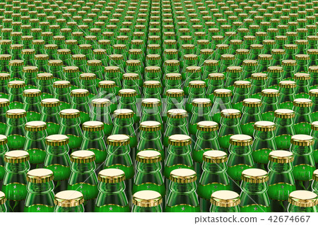 Background from glass beer bottles, 3d rendering 42674667