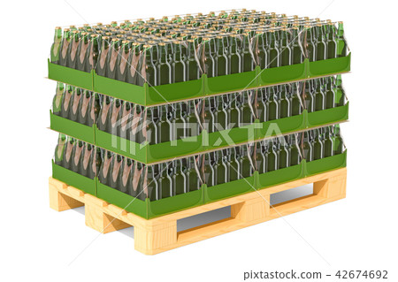 Beer bottles in shrink film on the wooden pallet 42674692