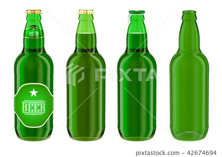 Beer bottles with label, full and empty 42674694