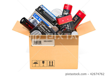Cardboard box, parcel with different batteries Cardboard box, parcel with different batteries 42674762