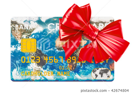 Credit card with bow, free global banking service 42674804