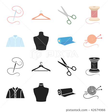 A man s shirt, a mannequin, a roll of fabric, a ball of threads and knitting needles.Atelier set A man s shirt, a mannequin, a roll of fabric, a ball of threads and knitting needles.Atelier set 42674966
