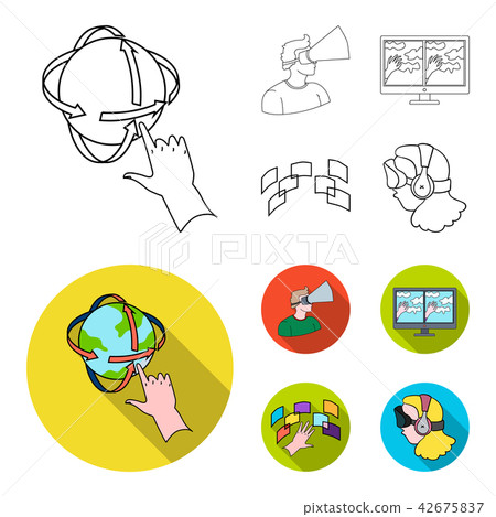 Hand, monitor, headphones, woman .Virtual reality set collection icons in outline,flat style vector Hand, monitor, headphones, woman .Virtual reality set collection icons in outline,flat style vector 42675837