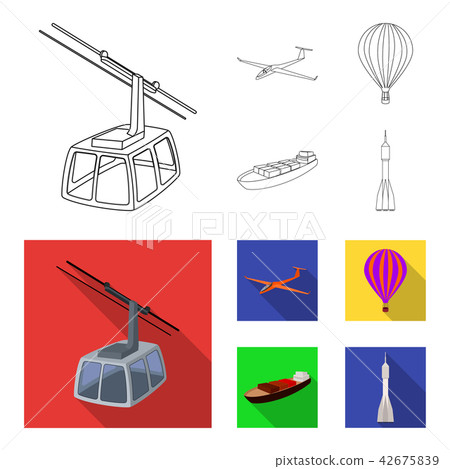 A drone, a glider, a balloon, a transportation barge, a space rocket transport modes. Transport set A drone, a glider, a balloon, a transportation barge, a space rocket transport modes. Transport set 42675839
