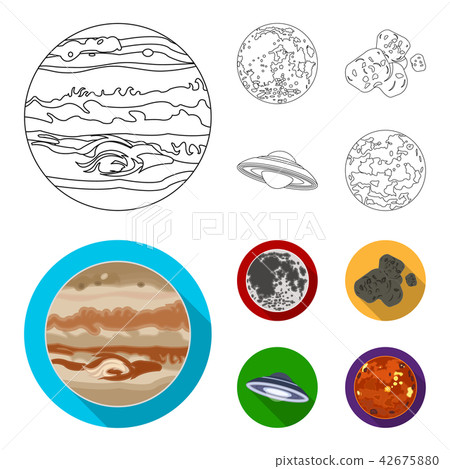 Moon, Venus of the planet of the solar system. Nil, a meteorite. Planets set collection icons in Moon, Venus of the planet of the solar system. Nil, a meteorite. Planets set collection icons in 42675880
