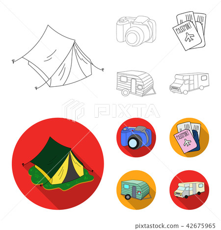 Vacation, photo, camera, passport .Family holiday set collection icons in outline,flat style vector 42675965