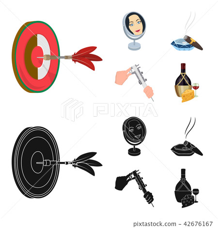 Game Darts, reflection in the mirror and other web icon in cartoon,black style. Cigar in ashtray Game Darts, reflection in the mirror and other web icon in cartoon,black style. Cigar in ashtray 42676167