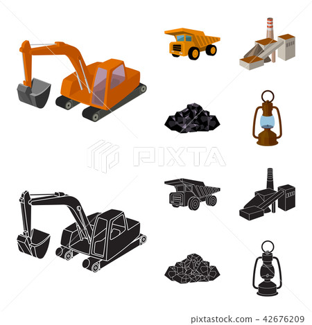 Excavator, dumper, processing plant, minerals and ore.Mining industry set collection icons in Excavator, dumper, processing plant, minerals and ore.Mining industry set collection icons in 42676209