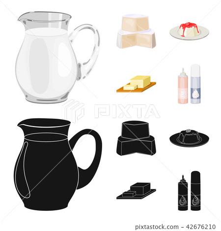 Milk, Calcium, Product, Food .Milk product and sweet set collection icons in cartoon,black style Milk, Calcium, Product, Food .Milk product and sweet set collection icons in cartoon,black style 42676210