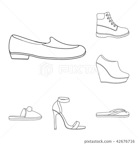 A variety of shoes outline icons in set collection for design. Boot, sneakers vector symbol stock 42676716