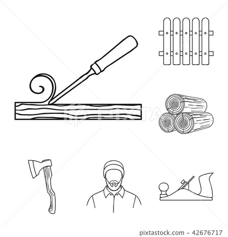 Sawmill and Timber outline icons in set collection for design. Hardware and Tools vector symbol Sawmill and Timber outline icons in set collection for design. Hardware and Tools vector symbol 42676717