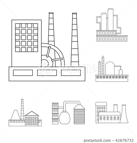 Factory and facilities outline icons in set collection for design. Factory and equipment vector 42676732