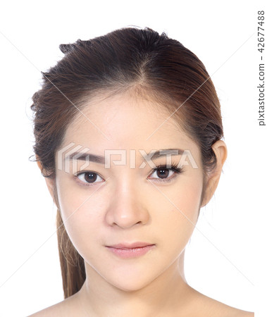 Asian Woman before and after make up hair style. 42677488
