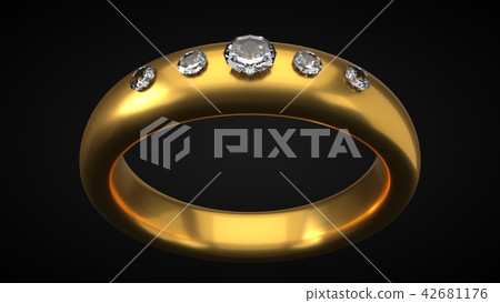 golden ring with diamond. 3d illustration 42681176