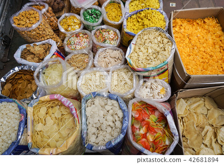 Dried foods for sale at local market Dried foods for sale at local market 42681894