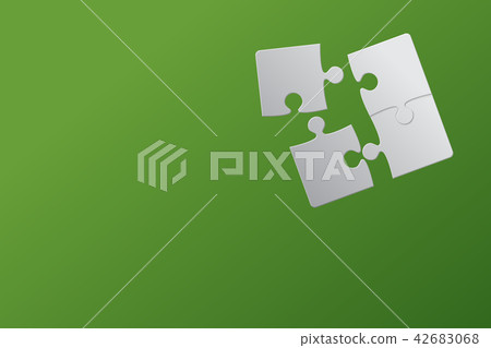 Green Background Four Puzzle. Jigsaw Puzzle. - Stock Illustration