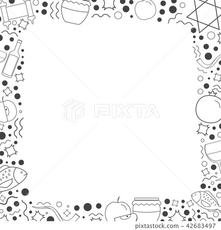 Frame with Rosh Hashanah holiday thin line icons 42683497