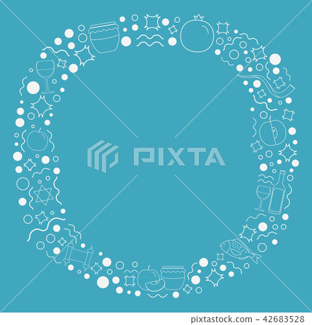 Frame with Rosh Hashanah holiday thin line icons 42683528