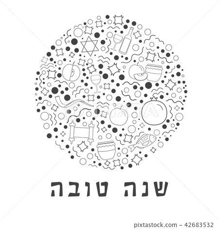 Rosh Hashanah thin line icons in round shape Rosh Hashanah thin line icons in round shape 42683532