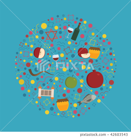 Rosh Hashanah flat design icons set in round shape 42683543