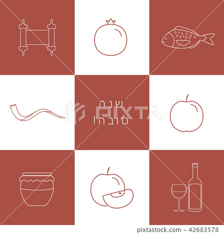 Rosh Hashanah holiday thin line icons set 42683578