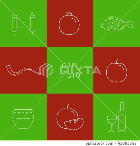 Rosh Hashanah holiday thin line icons set 42683582