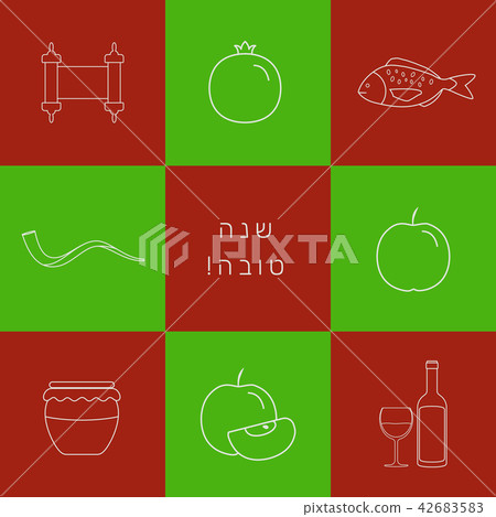 Rosh Hashanah holiday thin line icons set 42683583