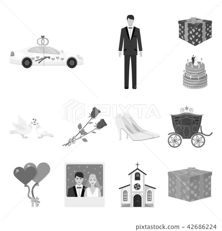 Wedding and Attributes monochrome icons in set collection for design. Newlyweds and Accessories Wedding and Attributes monochrome icons in set collection for design. Newlyweds and Accessories 42686224