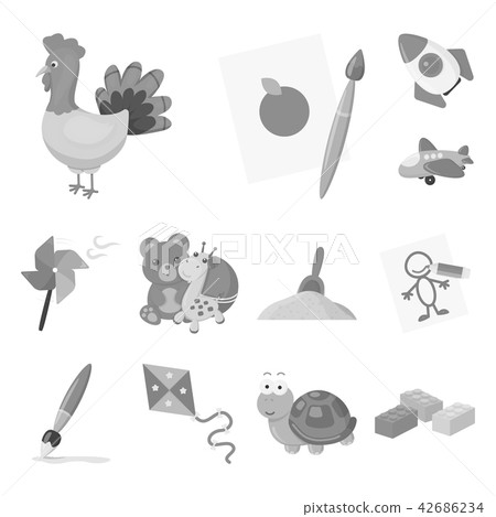 Children toy monochrome icons in set collection for design. Game and bauble vector symbol stock web Children toy monochrome icons in set collection for design. Game and bauble vector symbol stock web 42686234