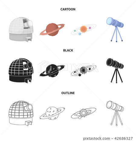 Observatory with radio telescope, planet Mars, Solar system with orbits of planets, telescope on Observatory with radio telescope, planet Mars, Solar system with orbits of planets, telescope on 42686327