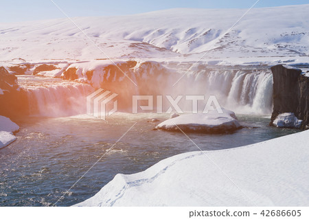 Godafoss waterfall in winter season 42686605