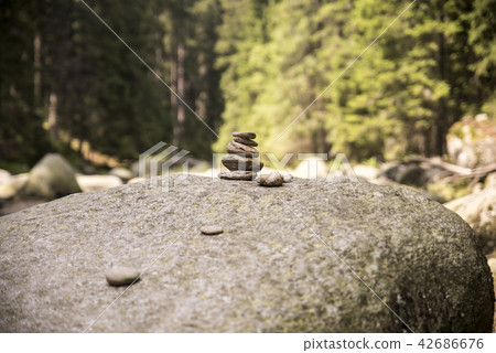 couple of stones (pyramid) in Vydra river couple of stones (pyramid) in Vydra river 42686676