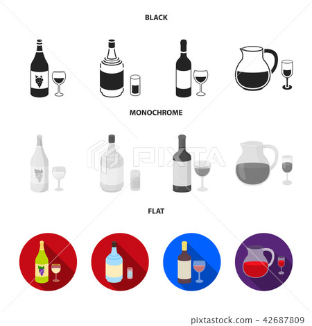 White wine, red wine, gin, sangria.Alcohol set collection icons in black, flat, monochrome style 42687809
