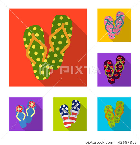 Flip-flops flat icons in set collection for design. Beach shoes vector symbol stock web illustration Flip-flops flat icons in set collection for design. Beach shoes vector symbol stock web illustration 42687813