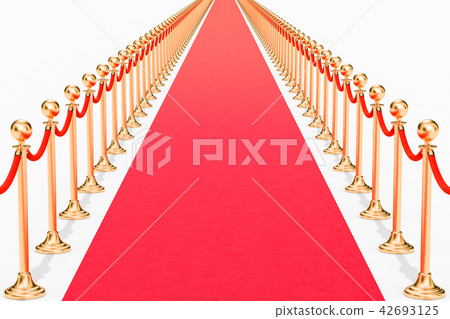 Empty red carpet with barrier rope, 3D rendering 42693125