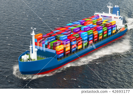 Freighter ship with cargo containers sailing 42693177