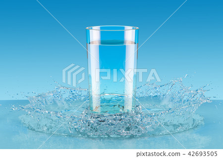 Glass of water with splash, 3D rendering Glass of water with splash, 3D rendering 42693505
