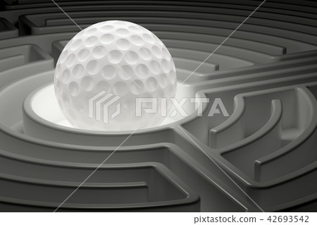 Golf ball inside labyrinth maze. 3D rendering 42693542