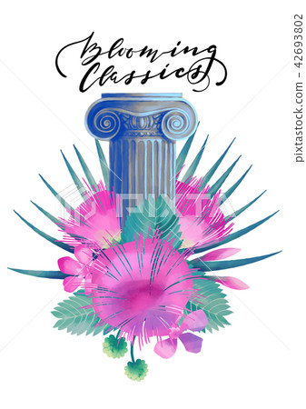 Ionic order column with flowers 42693802