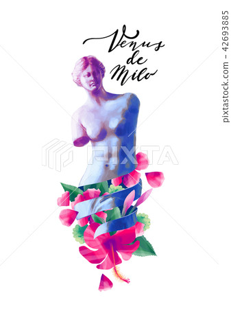 Venus de Milo statue and albizia flowers Venus de Milo statue and albizia flowers 42693885