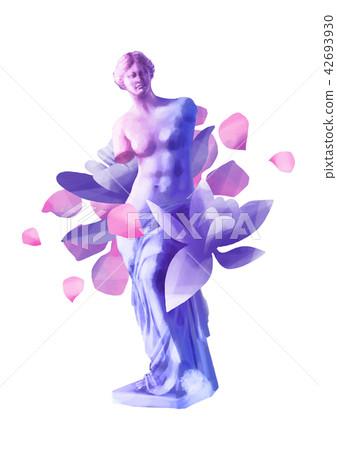 Venus de Milo statue and oleander flowers Venus de Milo statue and oleander flowers 42693930