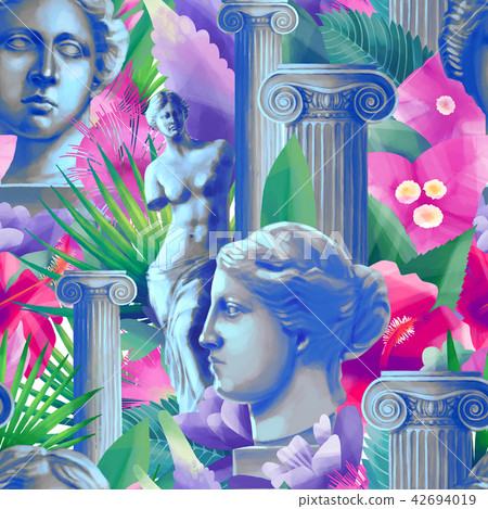 Design with Venus de Milo sculpture, column and flowers Design with Venus de Milo sculpture, column and flowers 42694019
