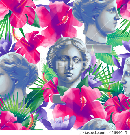 Design with Venus de Milo sculptures and flowers Design with Venus de Milo sculptures and flowers 42694045