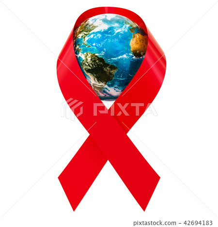 HIV AIDS Awareness Red Ribbon with Earth Globe 42694183