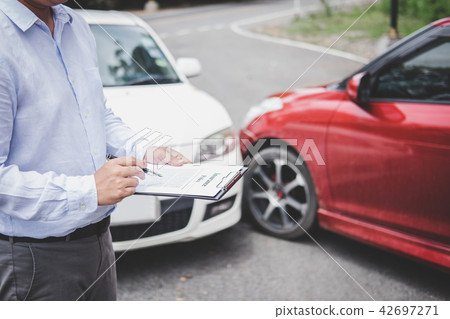 Traffic Accident and insurance concept, Insurance agent working Traffic Accident and insurance concept, Insurance agent working 42697271