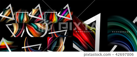 Colorful flow posters, mega collection, bundle of mixing fluid abstract backgrounds, liquid trendy 42697806