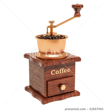 Manual coffee grinder with coffee beans Manual coffee grinder with coffee beans 42697993