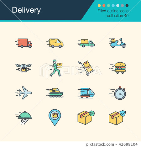 Delivery icons. Filled outline design. 42699104