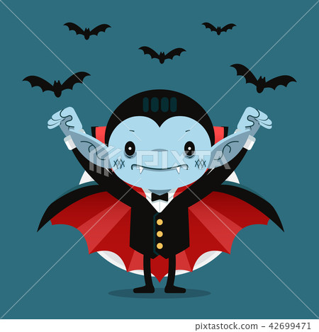 Cute Cartoon Tiny Dracula Smiling Stock Illustration